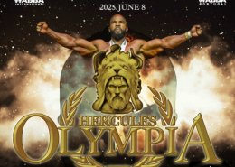 poster of the hercules olympia portugal spring with the logo, and athlete image and the basic info of the show